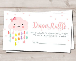 Baby shower Diaper raffle card Rain cloud Pink shower Girl Baby shower game Baby Sprinkle Rain drops Diaper raffle ticket PRINTABLE 0036