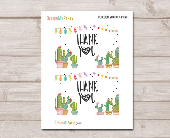 Cactus Thank you Card Taco Bout Love Thank You Note Fiesta Succulent Couples Shower Bridal Shower Baby Shower 4x6&quot; Instant Download 0254