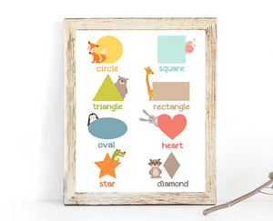 Shapes Poster wall art Shapes animals 3 DIFFERENT SIZES Wall Decal Learning Nursery decor Play Room Classroom Digital PRINTABLE download