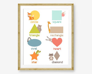 Shapes Poster wall art Shapes animals 3 DIFFERENT SIZES Wall Decal Learning Nursery decor Play Room Classroom Digital PRINTABLE download