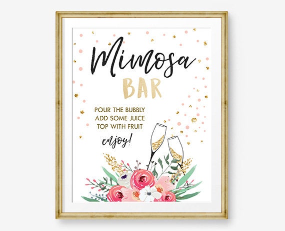 Mimosa Bar Sign Cheers Bridal Shower Wedding Fruit Juice Sign Floral Pink Gold Brunch and Bubbly Bar Sign Instant Download Printable 0318