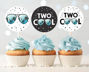 Two Cool Cupcake Toppers Favor Tags Boy 2nd Birthday Party Decoration I'm This Many Two Cool Birthday Blue download Digital PRINTABLE 0136
