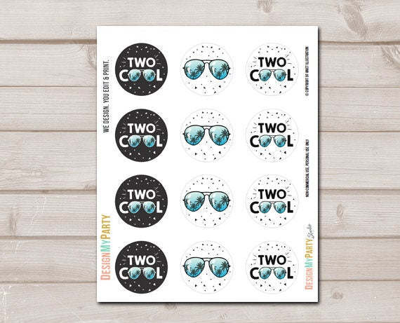 Two Cool Cupcake Toppers Favor Tags Boy 2nd Birthday Party Decoration I'm This Many Two Cool Birthday Blue download Digital PRINTABLE 0136