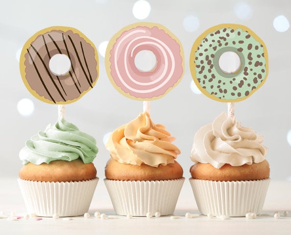 Donut Cupcake Toppers table Centerpiece Birthday Party Decoration Baby Shower Sprinkle Doughnut Pastel Blush download PRINTABLE 0050 0320
