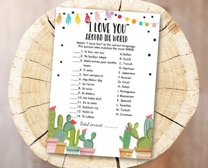 Cactus Bridal Shower Game I Love You Around the World Wedding Shower Activity Fiesta Succulent Party Game Instant Download PRINTABLE 0254