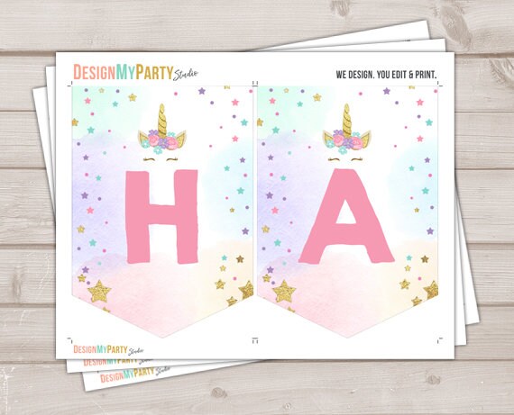 Happy Birthday Banner Unicorn Birthday Banner Magical Birthday Girl Pink and Gold Decoration Instant download PRINTABLE DIGITAL DIY 0041