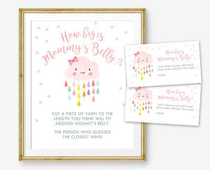 How Big is Mommy's Belly Baby Shower Game Girl Pink Cloud Baby Shower Sprinkle Raindrops Guess Printable Instant Download DIY Game 0036