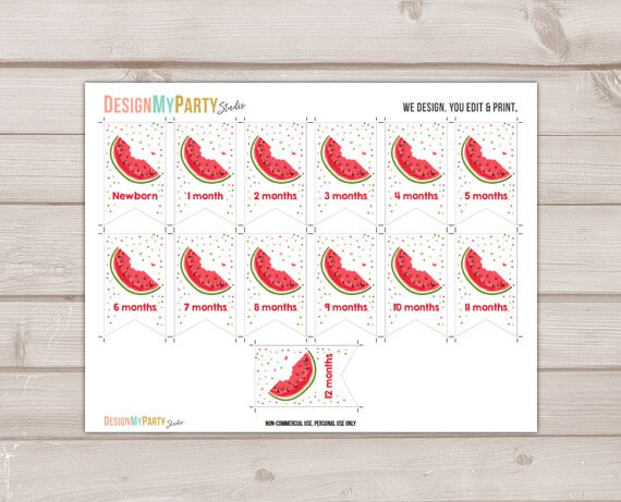 Watermelon Clothespin Monthly Photo Banner First birthday banner Monthly Photo Display Melon Decor Instant Download DIY PRINTABLE 0120