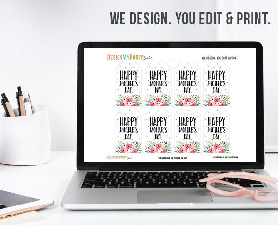 Happy Mother&#39;s Day Favor Tag Mothers Day Tag Gift Tag Floral Gift Tag Pink and Gold Gift Label Flowers Instant Download DIGITAL PRINTABLE