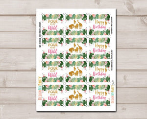 Fourever Wild Cupcake Toppers Favor Tags Birthday Party Decoration Girl Stickers Safari Animals Pink Gold download Digital PRINTABLE 0016