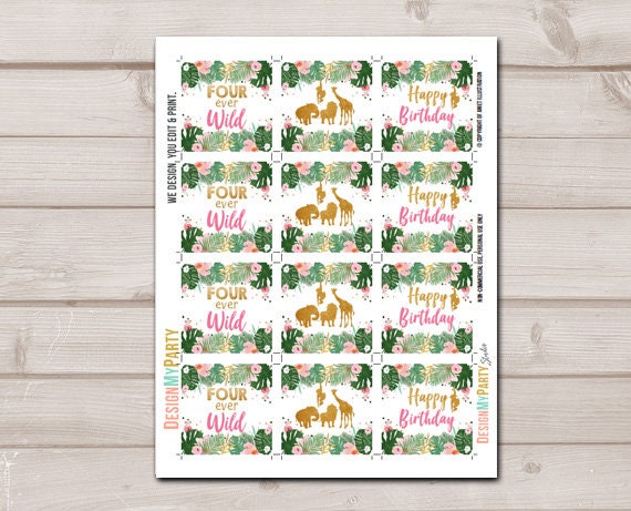 Fourever Wild Cupcake Toppers Favor Tags Party Animals Birthday Party Decor Girl Stickers Safari Animals Download Digital PRINTABLE 0016