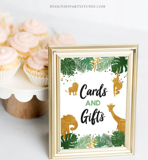 Cards And Gifts Sign Table Decor Wild One Birthday Sign Gift Table Black and Gold Party Animals Two Wild Zoo Party Jungle PRINTABLE 0016
