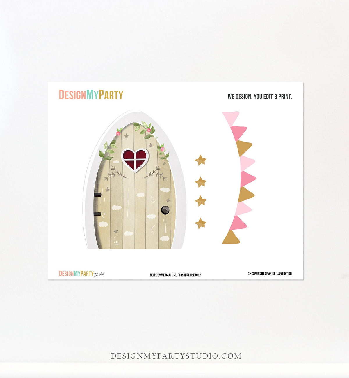 Printable Fairy Door Tooth Fairy Door Girls Miniature Door Toothfairy Nursery Decor Kids Room Sticker Pink and Gold Pretend play DIY 0148