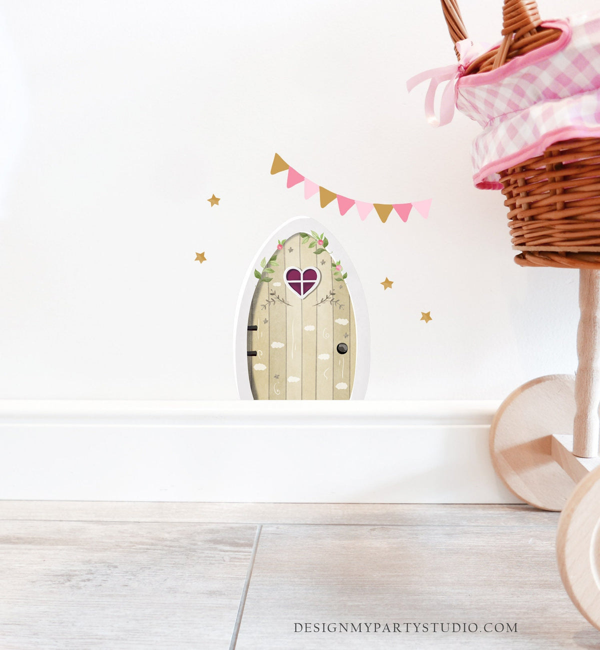 Printable Fairy Door Tooth Fairy Door Girls Miniature Door Toothfairy Nursery Decor Kids Room Sticker Pink and Gold Pretend play DIY 0148
