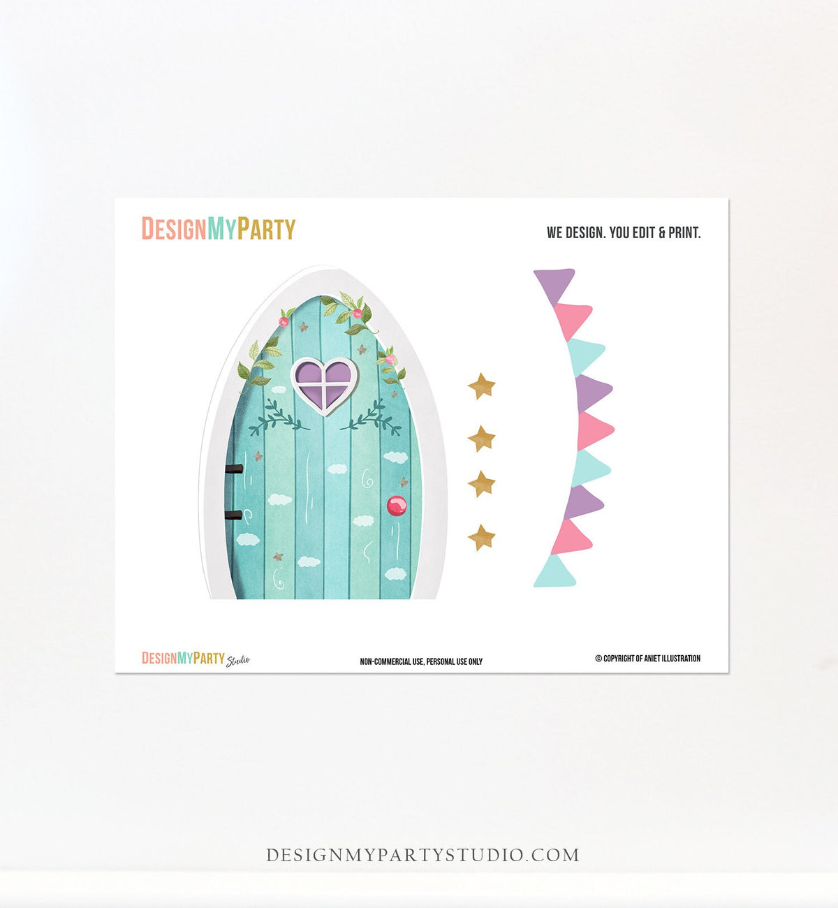 Printable Fairy Door Tooth Fairy Door Girls Miniature Door Toothfairy Nursery Decor Kids Room Sticker Pink Purple Blue Pretend play DIY 0148