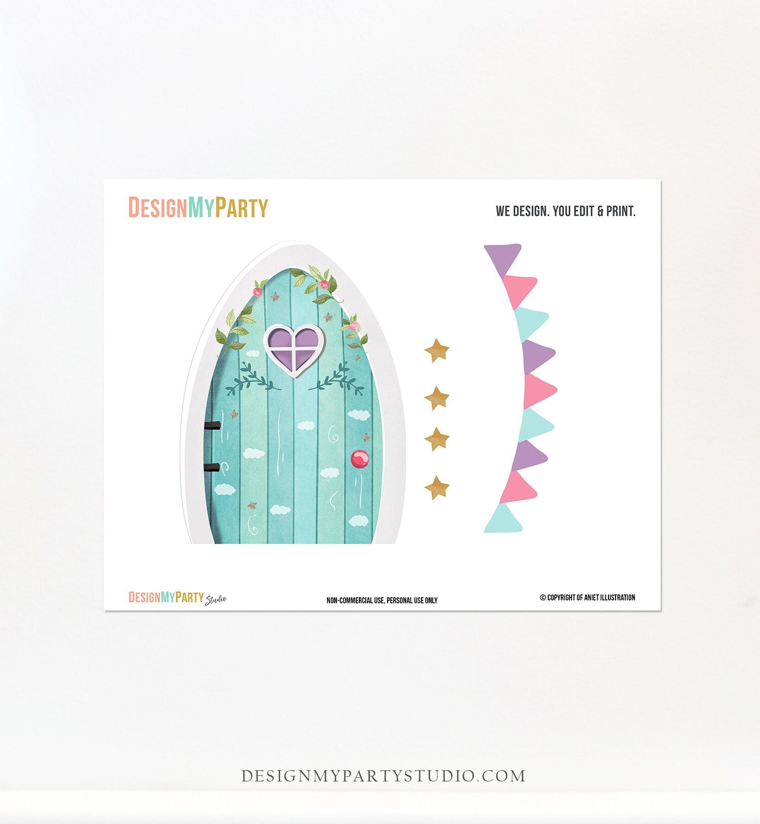 Printable Fairy Door Tooth Fairy Door Girls Miniature Door Toothfairy Nursery Decor Kids Room Sticker Pink Purple Blue Pretend play DIY 0148