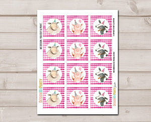 Barnyard Birthday Cupcake Toppers Favor Tags Farm Birthday Party Decoration Girl Farm Animals Pink Stickers download PRINTABLE 0155 0160