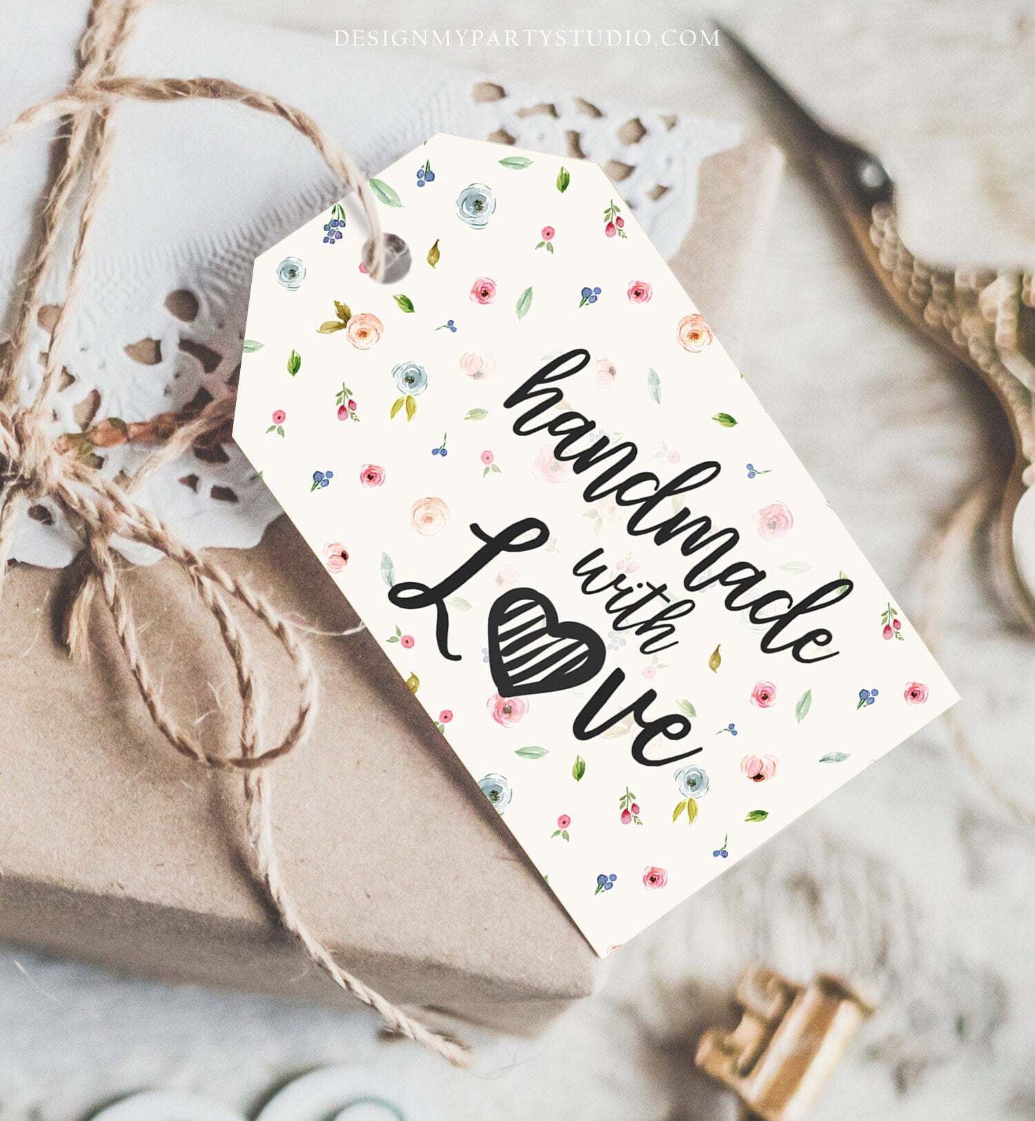 Handmade with Love Tags Floral Favor Tags Gift Tags Custom Packaging H - Design My Party Studio handmade-with-love-tags-floral-favor-tags-gift-tags-custom-packaging-h-design-my-party-studio