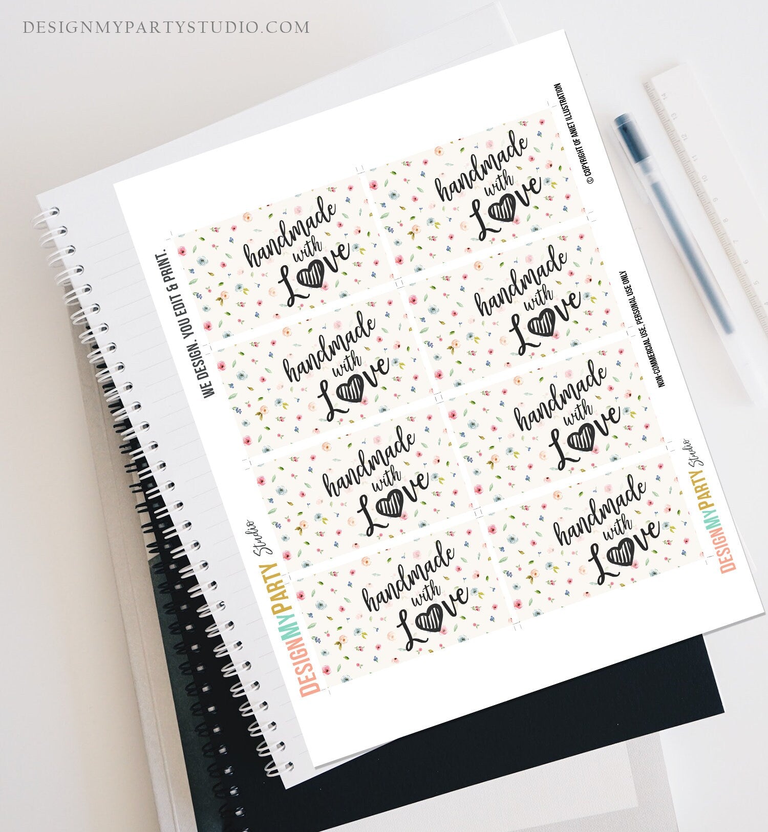 Handmade with Love Tags Floral Favor Tags Gift Tags Custom Packaging Hand made with Love Labels Thank You tags Instant Download PRINTABLE