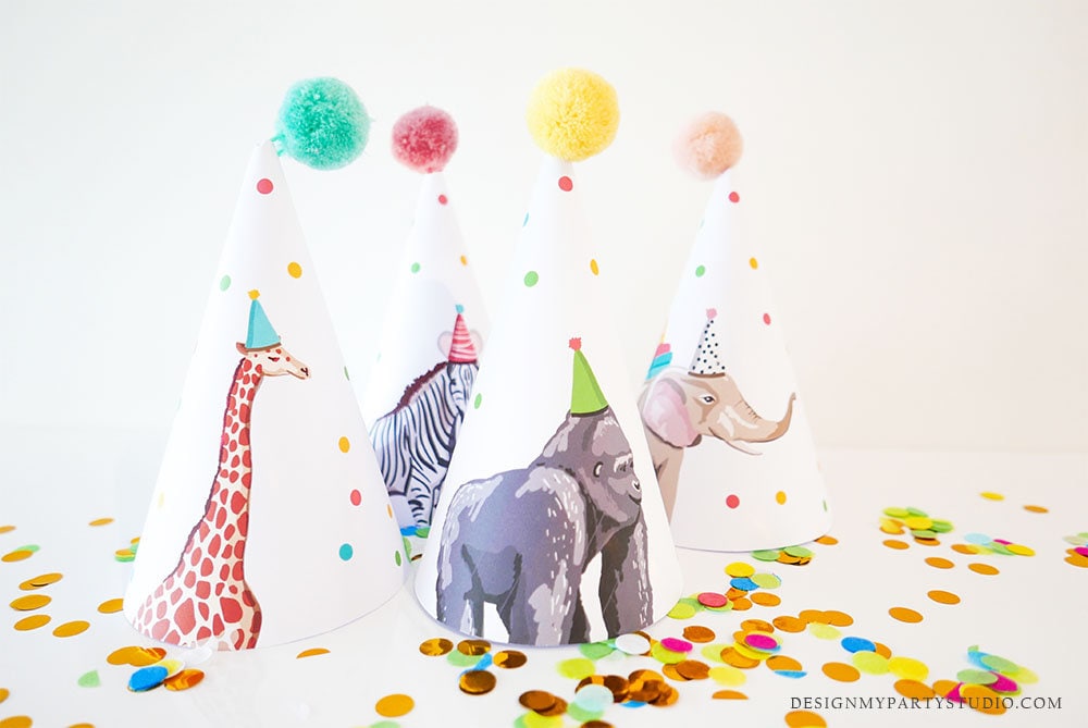 Printable Party Hats Party Animals Birthday Party Birthday Decor Safari Birthday Wild One Zoo Jungle Decoration DIY PRINTABLE Digital 0142