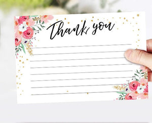 Travel Thank you Card Floral Thank You Note 4x6" Bridal Shower Pink and Gold Flowers Bohemian Romantic Printable Instant Download 0030 0318