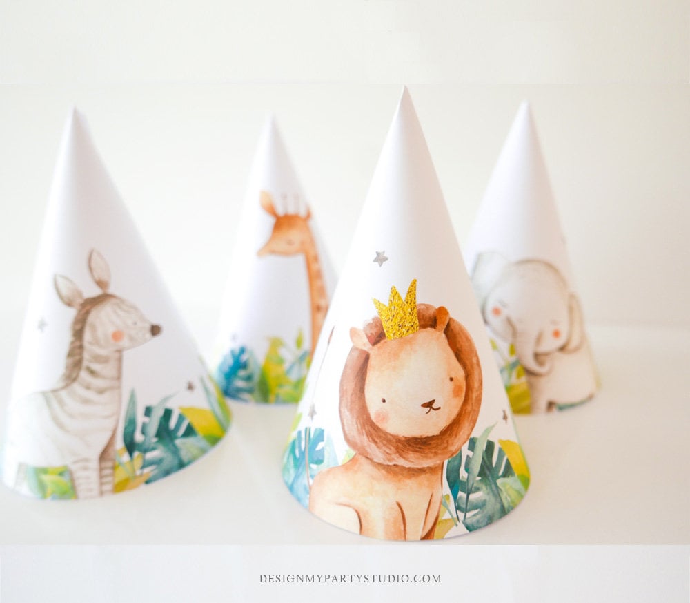 Printable Party Hats Party Animals Birthday Party Birthday Decor Safari Birthday Wild One Zoo Decor DIY Digital Download Printable 0163