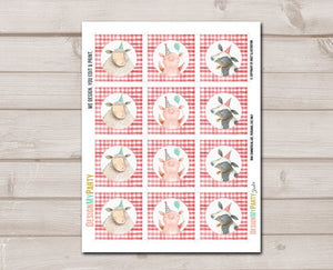 Barnyard Birthday Cupcake Toppers Favor Tags Farm Birthday Party Decoration Red Farm Animals Stickers download Digital PRINTABLE 0155