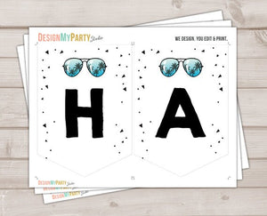 Happy Birthday Banner Two Cool Birthday Banner Boy Sunglasses 2nd Birthday Pool Party Summer Instant download PRINTABLE DIGITAL DIY 0136