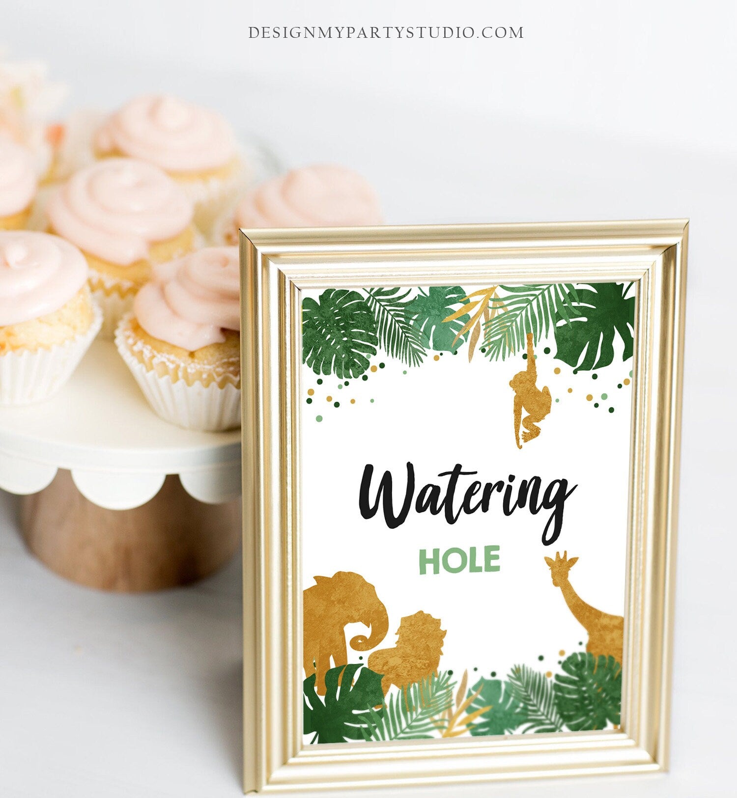 Watering Hole Birthday Sign Drink Table Decor Safari Birthday Wild One Animals Black and Gold Table Sign Zoo Party Jungle PRINTABLE 0016