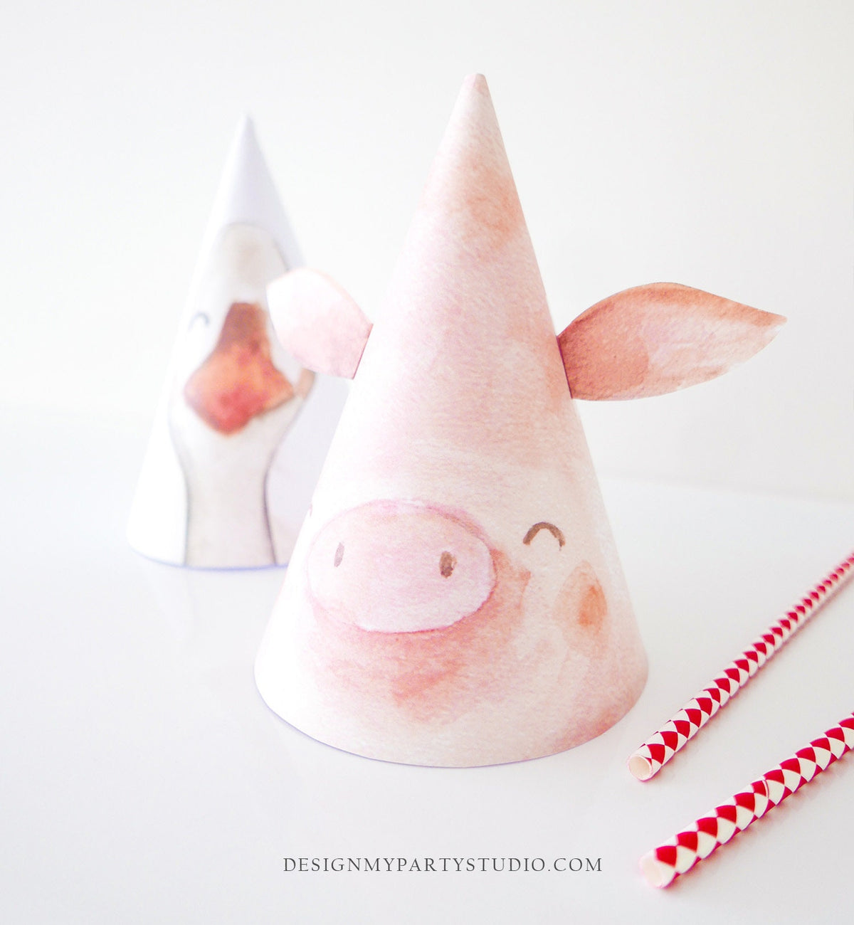 Printable Party Hats Farm Animals Birthday Party Birthday Decor Barnyard Birthday Cow Pig Sheep Farm Decoration DIY PRINTABLE Digital 0155