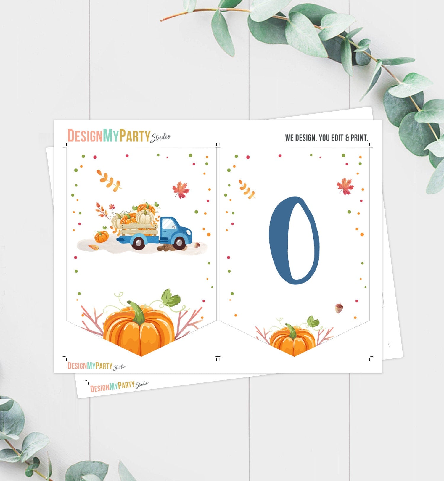 Pumpkin Truck High Chair Banner 1st Birthday Boy Pumpkin Party High Chair Banner ONE Fall Autumn Blue party decor PRINTABLE Digital 0153