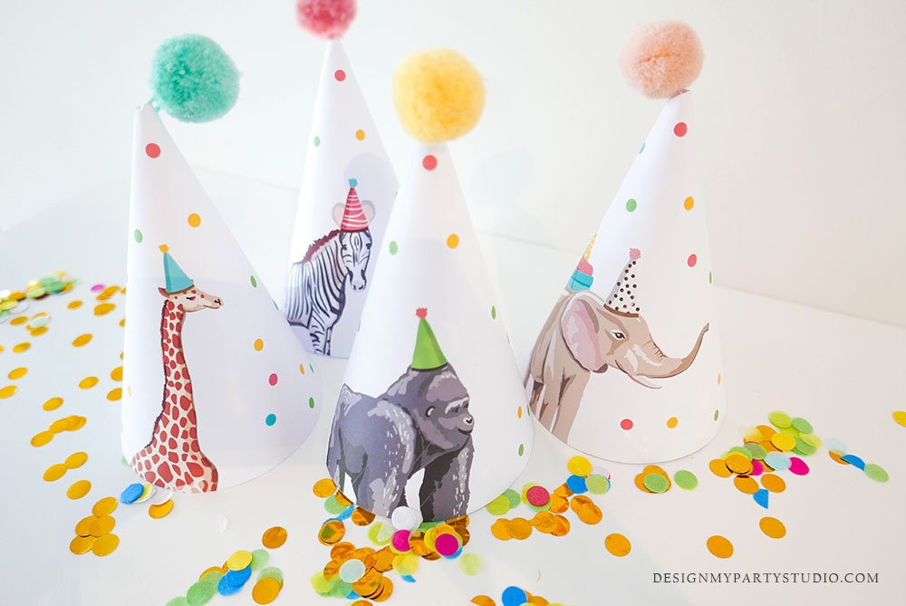 Printable Party Hats Party Animals Birthday Party Birthday Decor Safari Birthday Wild One Zoo Jungle Decoration DIY PRINTABLE Digital 0142