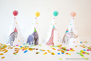 Printable Party Hats Party Animals Birthday Party Birthday Decor Safari Birthday Wild One Zoo Jungle Decoration DIY PRINTABLE Digital 0142