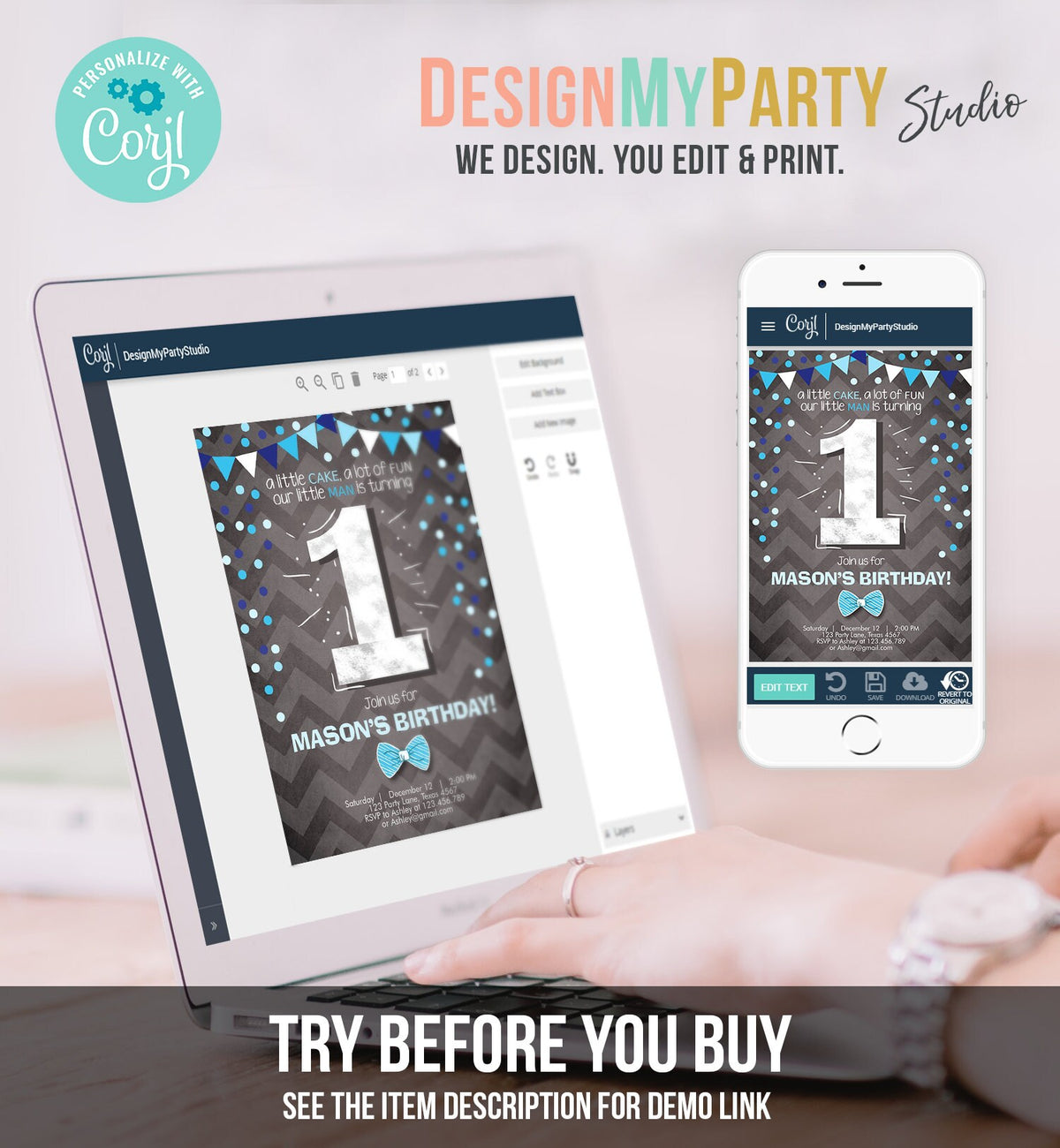 Editable Mr Onederful First Birthday Invitation Boy One Navy Blue Bow Tie Confetti Boy 1st Digital Download Evite Template Printable 0071