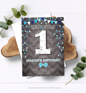 Editable First Birthday Invitation Boy One Navy Blue Chalk Confetti Boy 1st Birthday Download Printable Invite Template Editable Corjl 0071