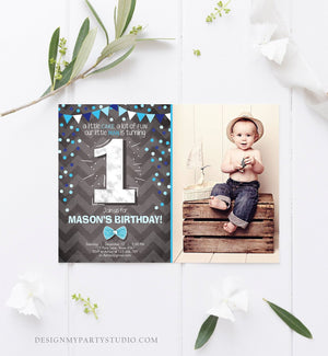 Editable First Birthday Invitation Boy One Navy Blue Chalk Confetti Boy 1st Birthday Download Printable Invitation Template Corjl 0071