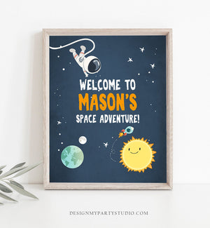 Editable Outer Space Astronaut Welcome Sign Birthday Baby Shower Welcome 1st Birthday Boy Space Adventure Template PRINTABLE Corjl 0046