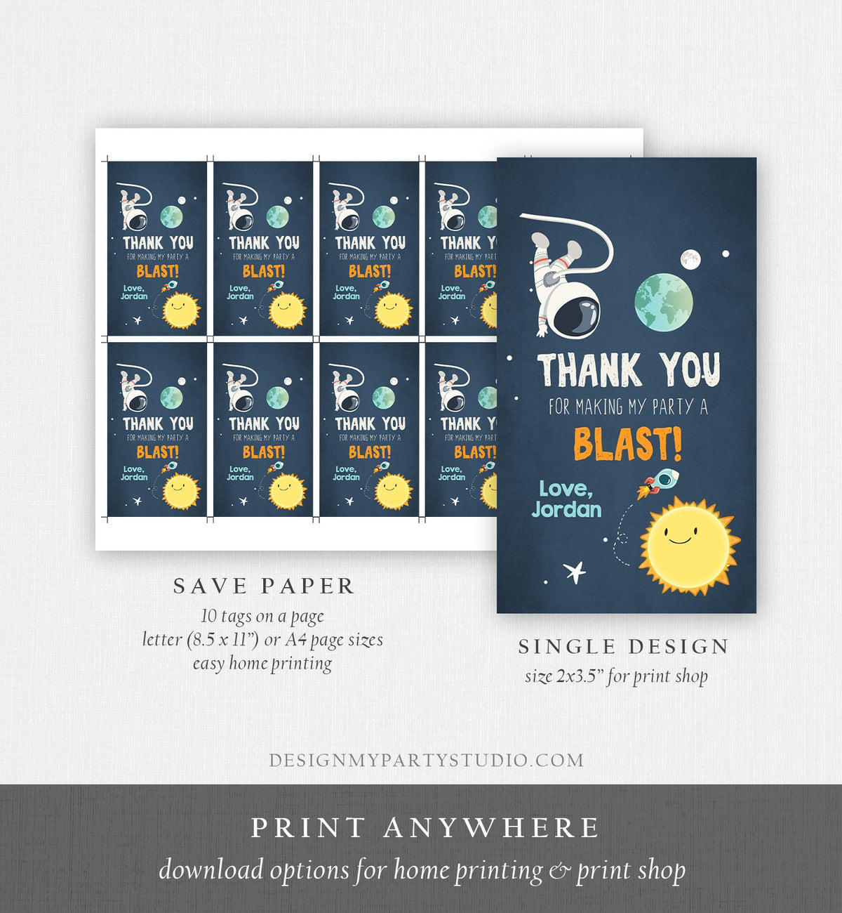 Editable Outer Space Favor Tag Space Birthday Thank You Label Rocket Gift Astronaut Party Shower Digital Download Template Printable 0046