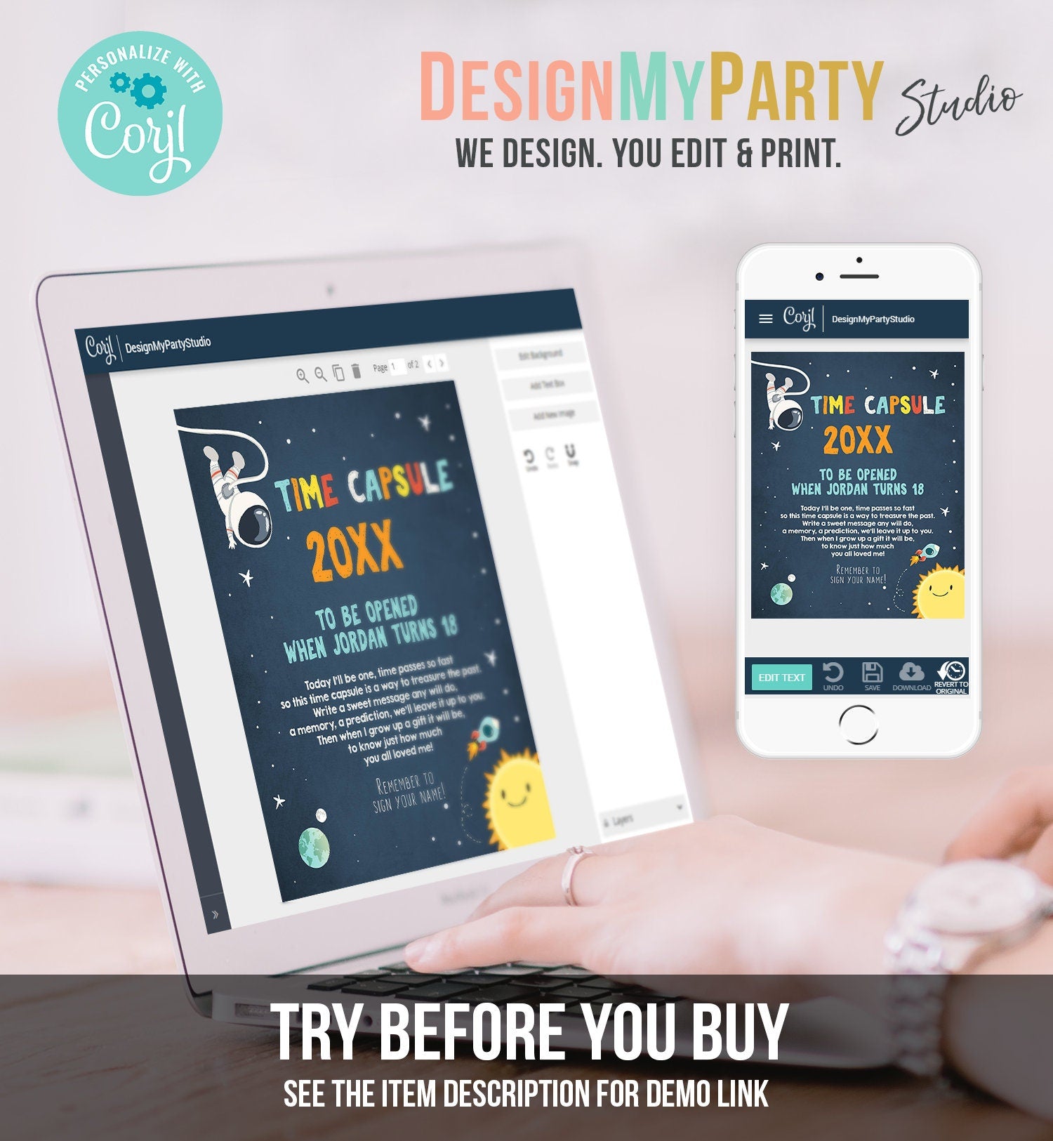 Editable Outer Space Time Capsule First Birthday Party Astronaut Rocket Space Birthday Party Boy Guestbook Digital Template Printable 0046