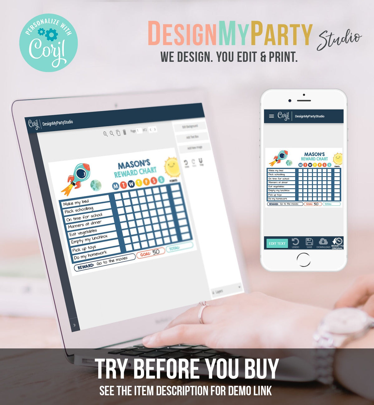 Editable Reward Chart for Boys Printable Space Chore Chart for Kids Chores Rocket Routine Chart Chore Chart Printable Template Corjl 0046