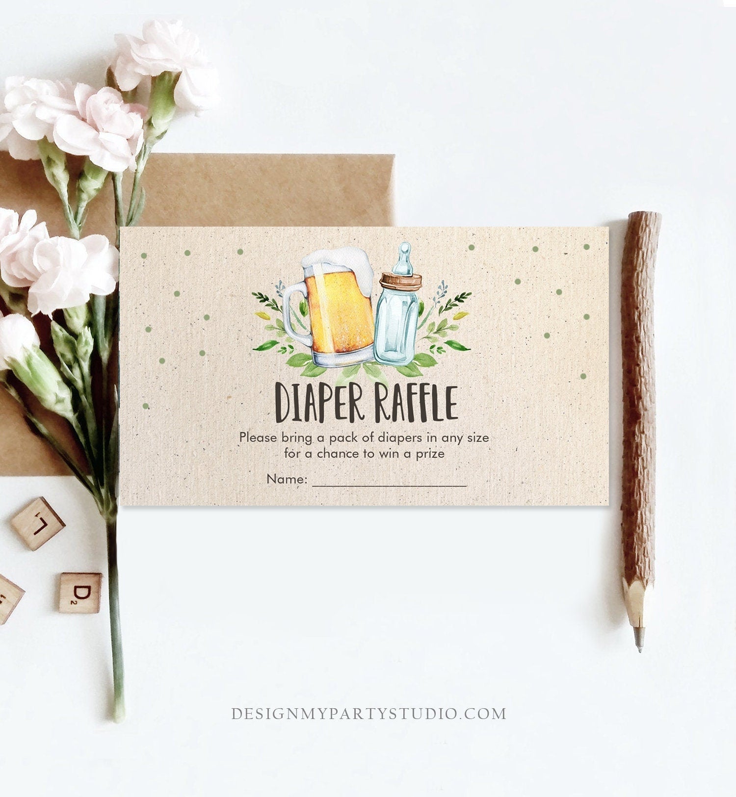 Editable Diaper Raffle Ticket Diaper Game Card Baby is Brewing Baby shower insert Beers and Bottles Download Template Corjl PRINTABLE 0190