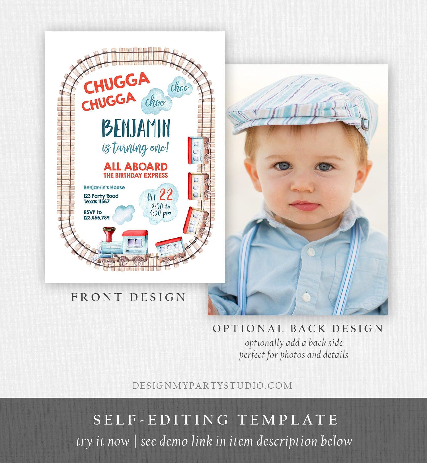Editable Train Birthday Invitation Vintage Train Party Train Invitation Chugga Choo All Aboard Boy Digital Evite Template Printable 0149