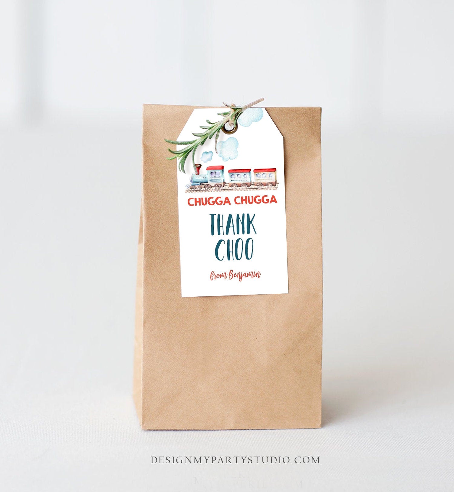 Editable Favor Tags Train Birthday Thank You Tags Vintage Train Party Chugga Choo Choo Thank Choo Red Blue Boy Template PRINTABLE Corjl 0149