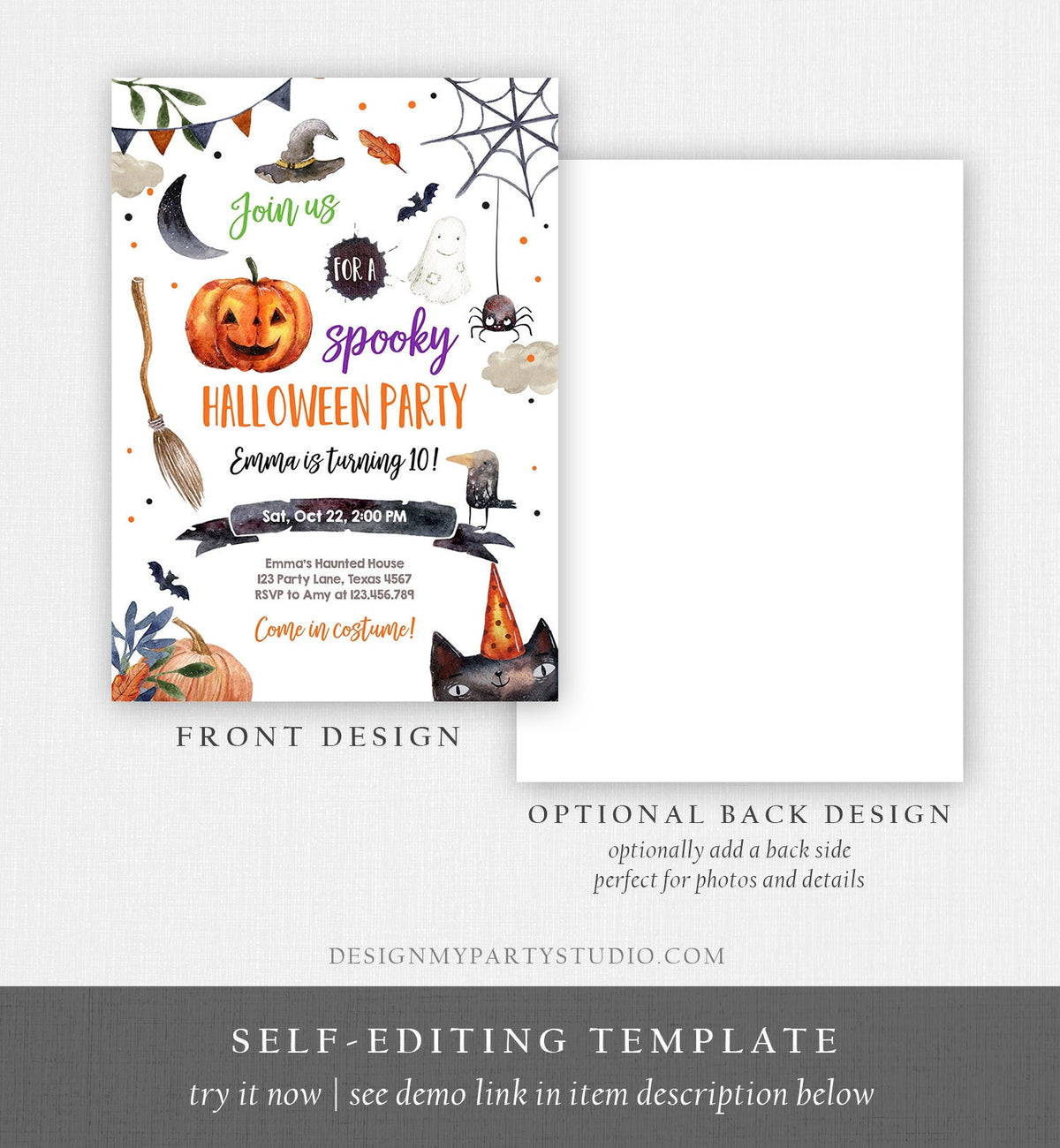 Editable Halloween Party Invitation Halloween Birthday Invitation Kids Halloween Girl Boy Bash Digital Download Template Printable 0009