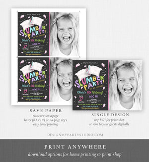 Editable Slumber Party Birthday Invitation Sleepover Pajamas Pillow Fight Photo Pink Girl Digital Download Printable Template Corjl 0067