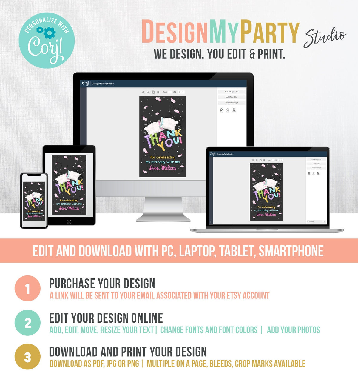 Editable Slumber Party Birthday Thank You Favor Tags Sleepover Slumber Party Feathers Pink Girl Pajamas Template Printable Corjl 0067