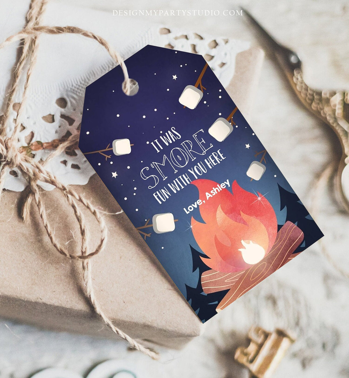 Editable S&#39;more Favor Tag Thank You Backyard Bonfire Party Birthday Bonfire Smore Fun with You Camping Digital Template Printable 0179