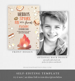 Editable S'more Birthday Invitation Bonfire Invitation Camping Smore Fun with Friends Download Printable Invitation Template Digital 0179