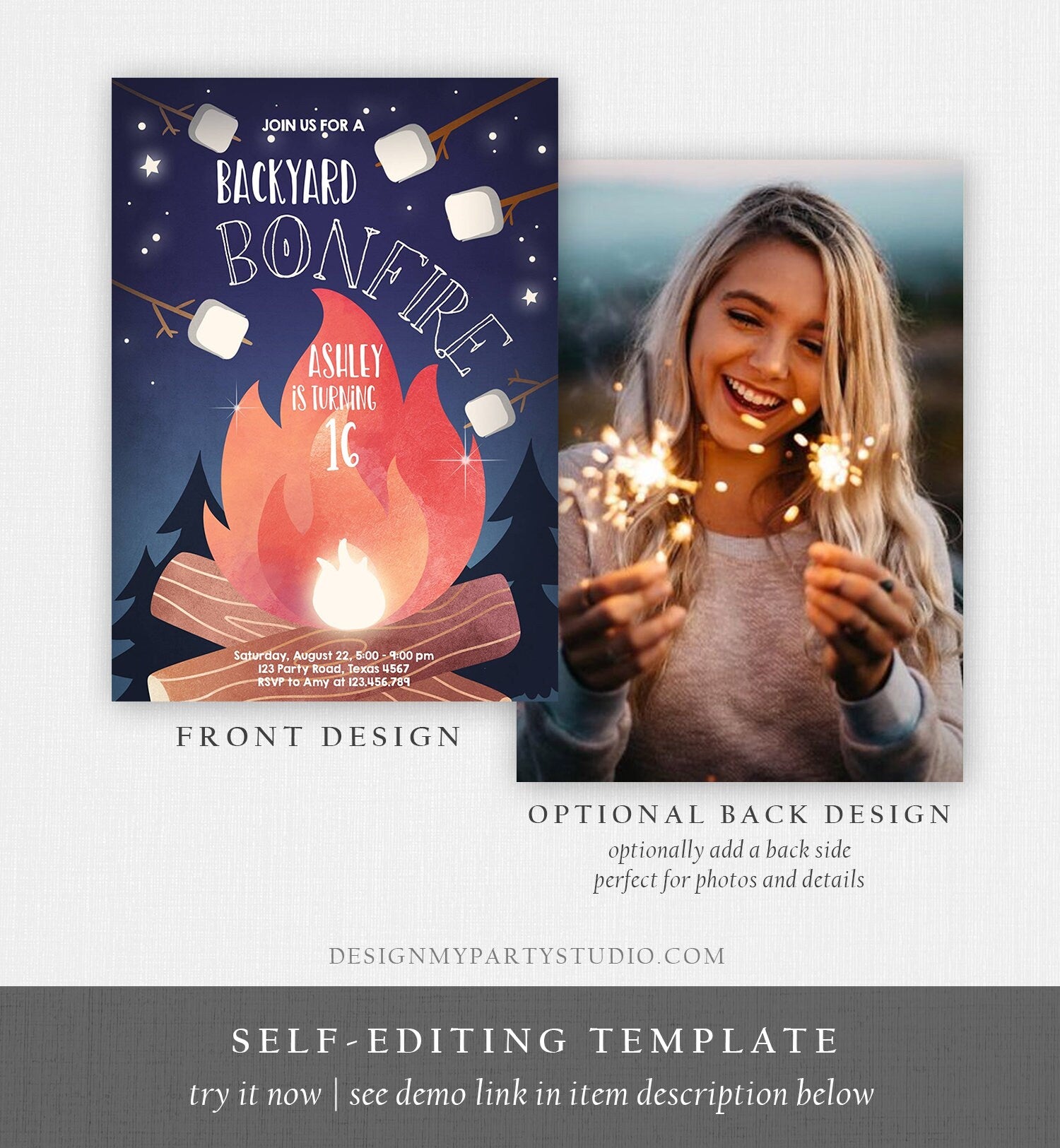 Editable Backyard Bonfire Invitation Bonfire Birthday Invitation Adult Kids Camping Download Printable Invitation Template Digital 0179