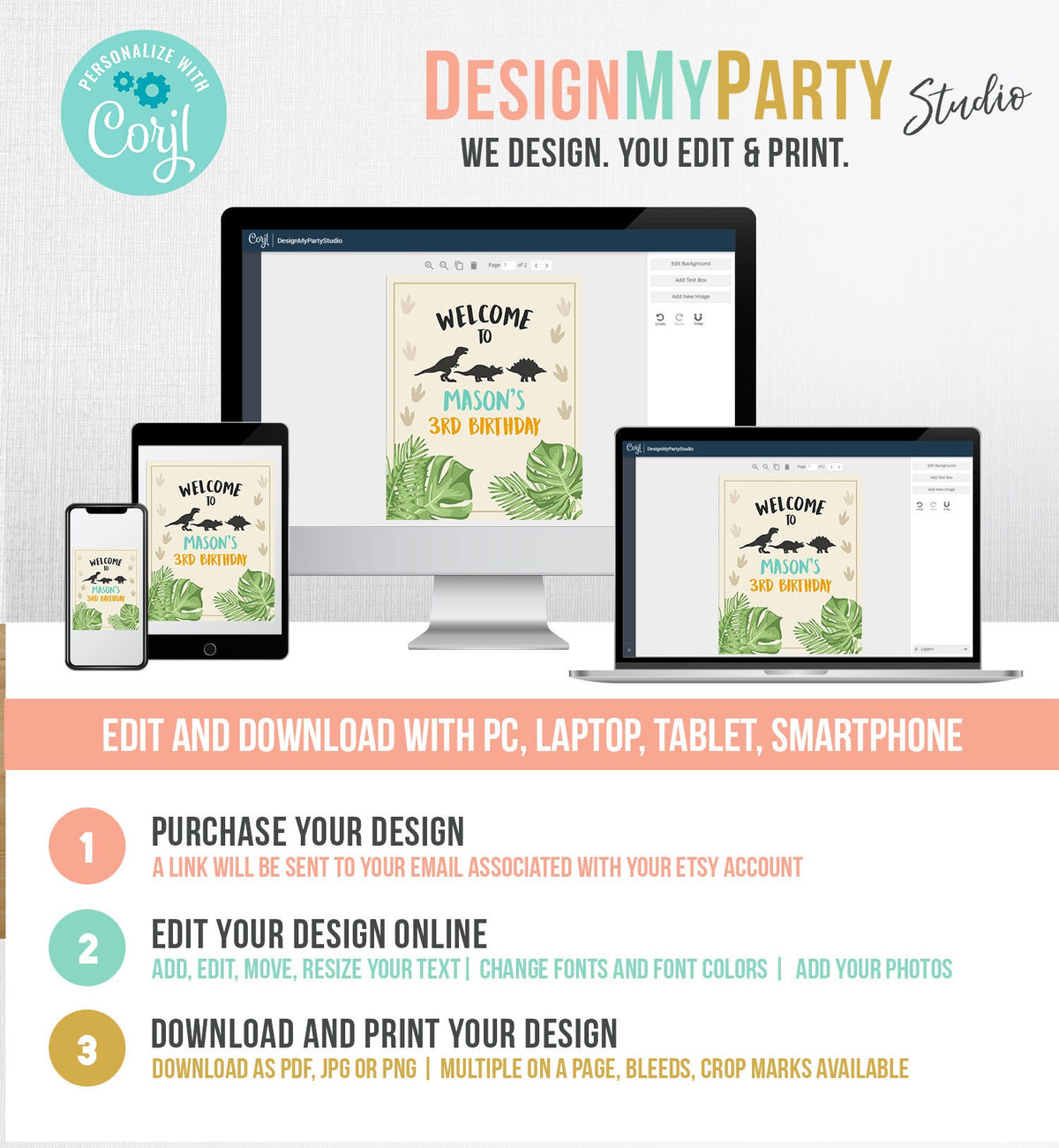 Editable Dinosaur Welcome Sign Birthday Party Table Sign Welcome Dino Dig Party Boy Prehistoric Digital Download Template Printable 0043